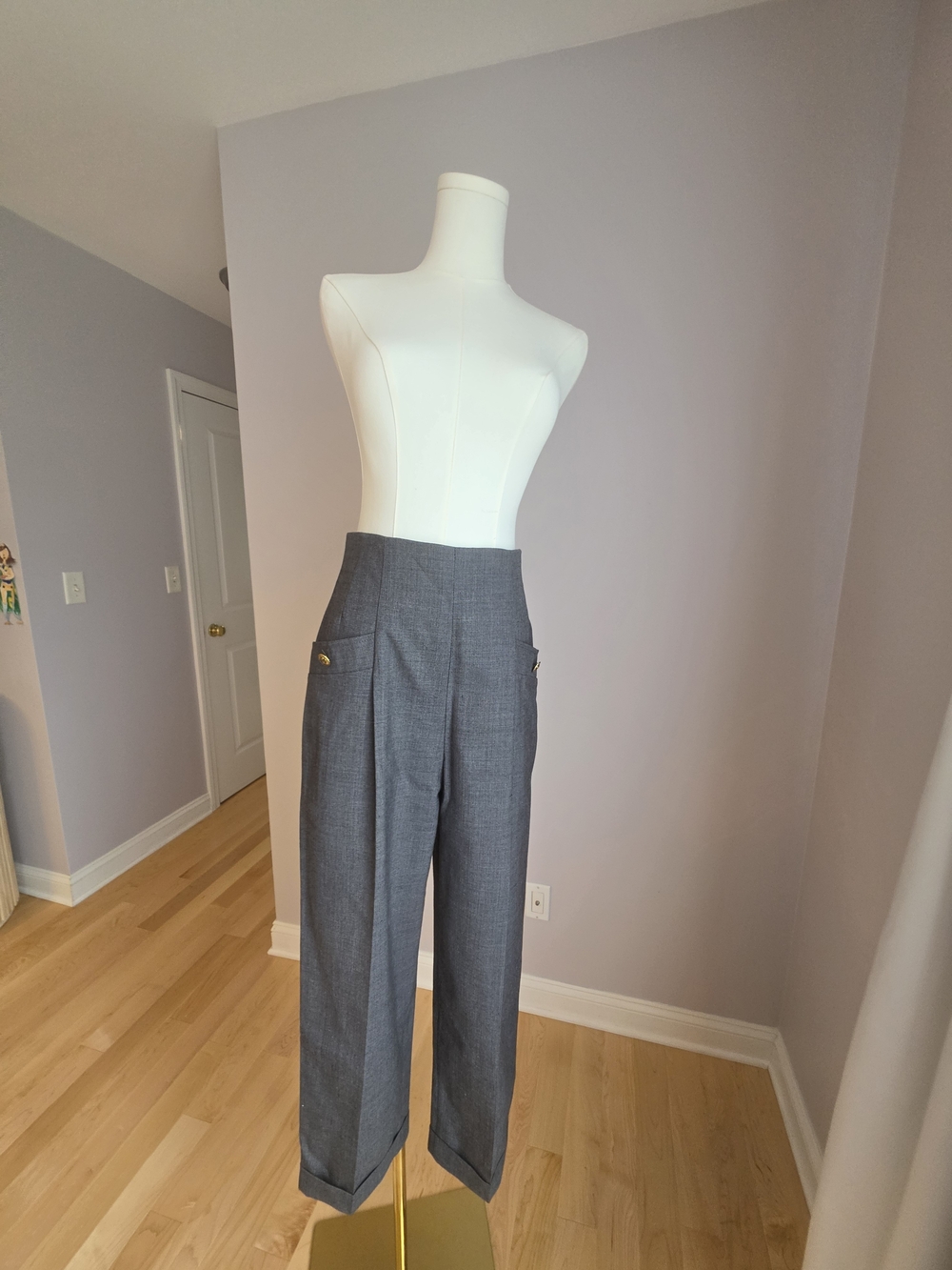 Sandro High-Waist Charcoal Wide-Leg Trousers